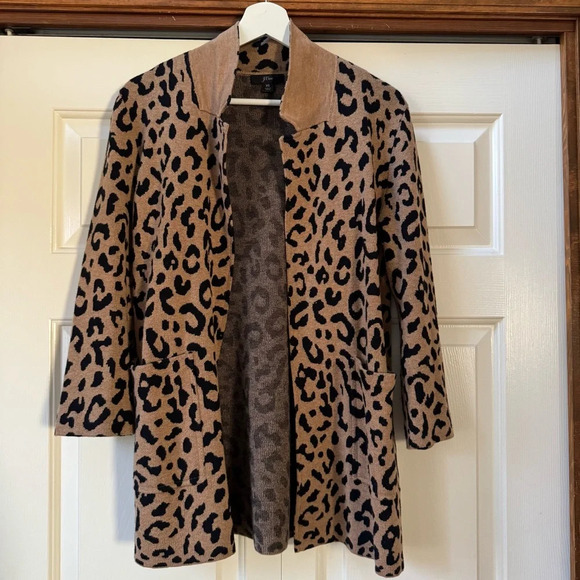 J. Crew Sophie Open Front Sweater Blazer Jacket Leopard Wool Women’s size XS - Picture 3 of 10